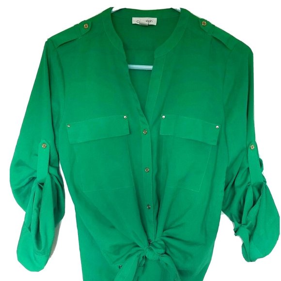 Calvin Klein Irish Green Small Silky Blouse - Picture 1 of 5